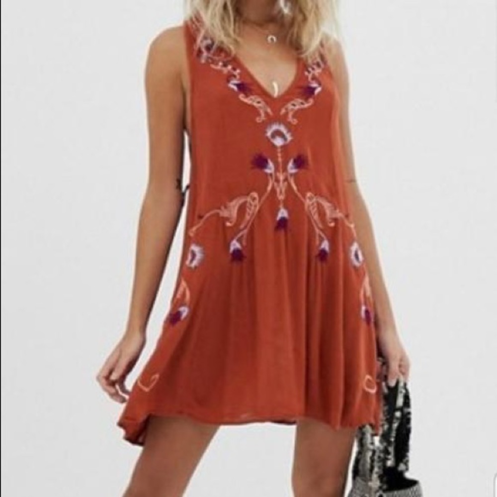 NWT Free People Embroidered Rust Dress Sz M